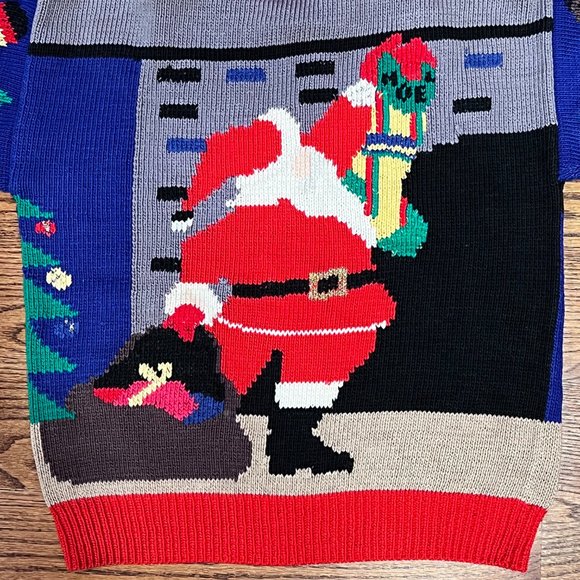 Vtg BEREK Cotton Hand Knit Ugly Christmas Sweater Tree Santa Metallic Small S - Picture 11 of 15